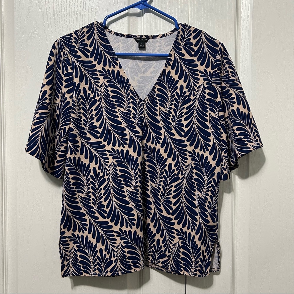 Ann Taylor Popover Blouse Pink Blue Small